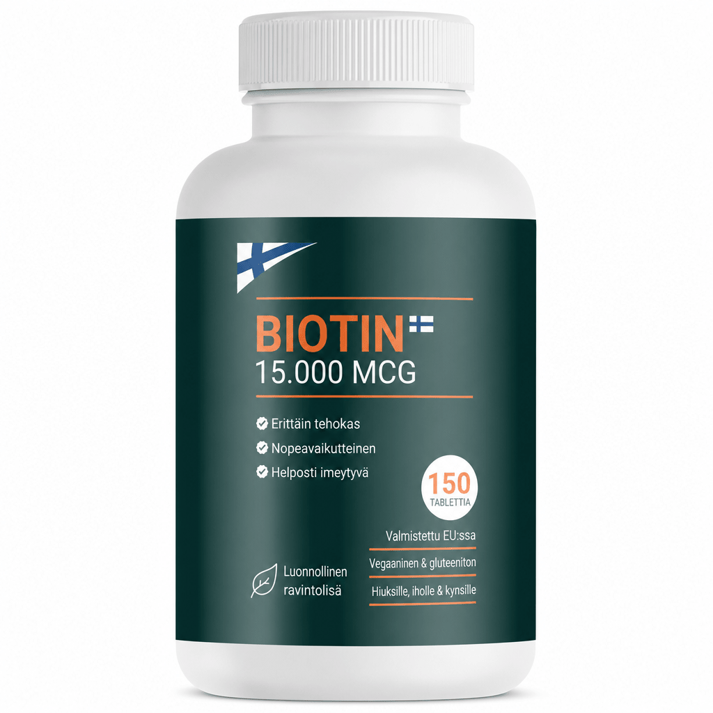 Biotiini 15 000 µg – Erittäin vahvat biotiinikapselit hiusten, ihon ja kynsien hyvinvointiin (300 kpl) - AVABeauty.fi