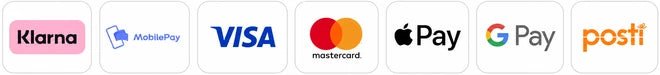 Maksutavat: Klarna, MobilePay, Visa, Mastercard, Apple Pay, Google Pay, Posti